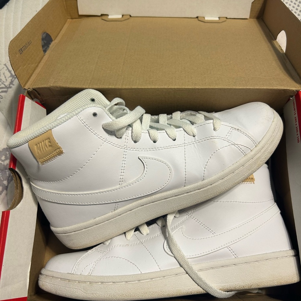 Nike White and Tan High-Top Sneakers